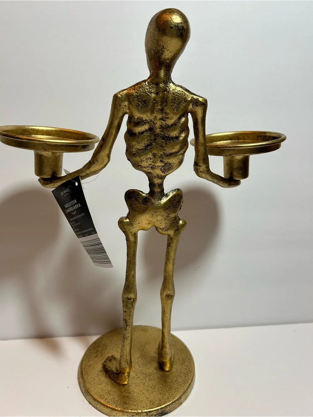 Metal Gold Tone Skeleton Dual Candleholder candelabra